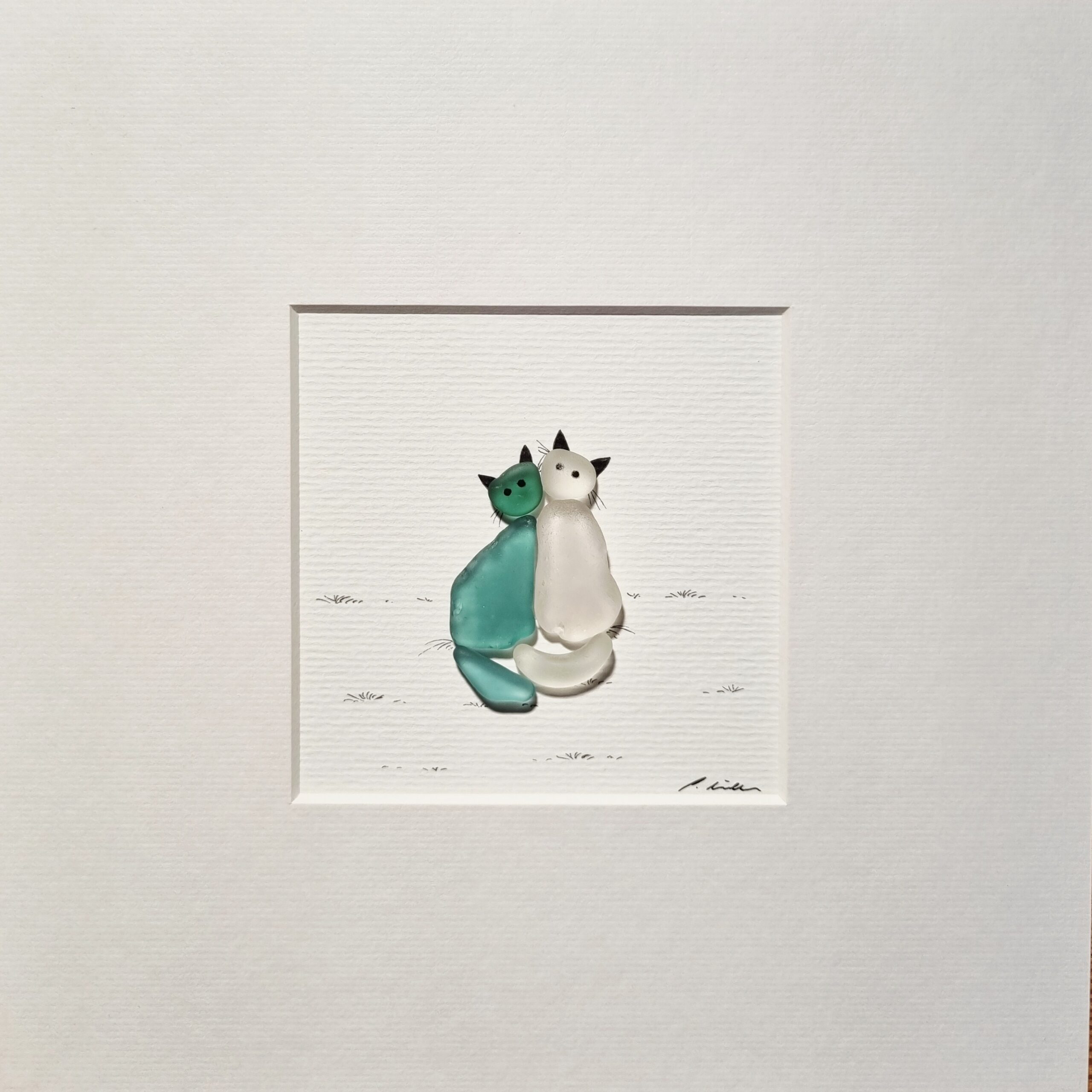 Katzen In Türkis/Weiß